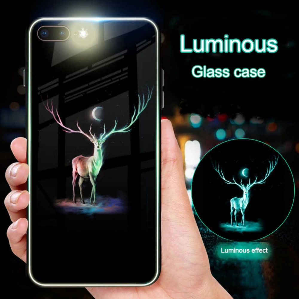 iPhone XR/XS/7/8+ Luminous deer Glass Phone Case